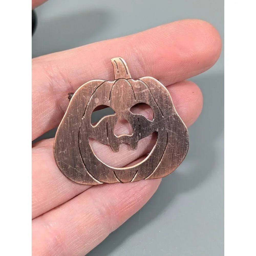 Copper Tone Halloween Pumpkin Jack‎ O Lantern Metal Pin Brushed